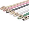 Pearl-Inlaid Ladies' Thin Waistband Fashionable Leather Belt with Decorative Plate Buckle