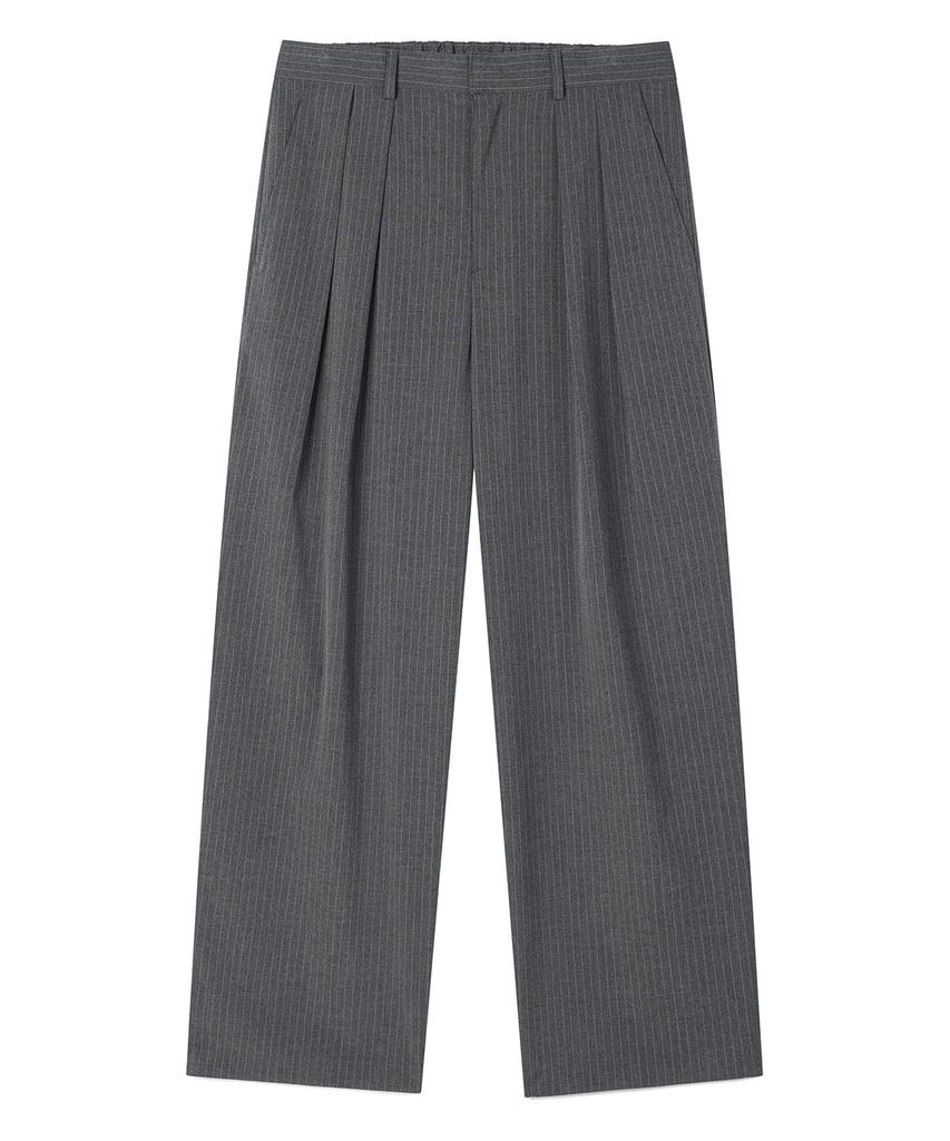 PRAIRIE Double-Pleated Pinstripe Wide Slacks (Gray)