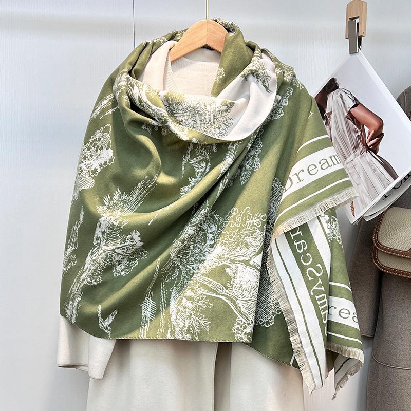 

180*66 см Женская роскошная имитация кашемира шаль шарф чернила китайский стиль осень зима теплая одежда аксессуары 180*66cm зелёный