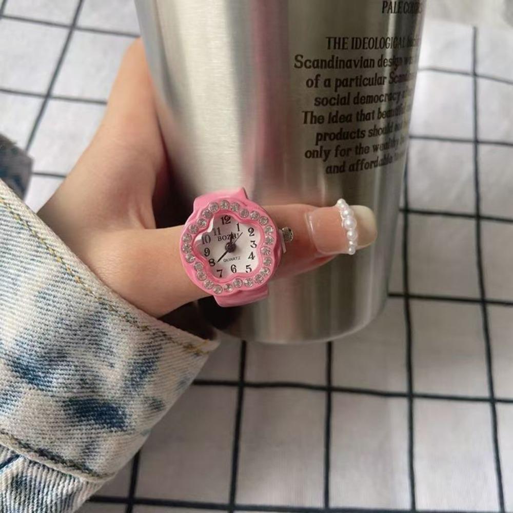 Ring Watch, Quartz Watch, Metal Watch, Rhinestone, Elastic Strap.