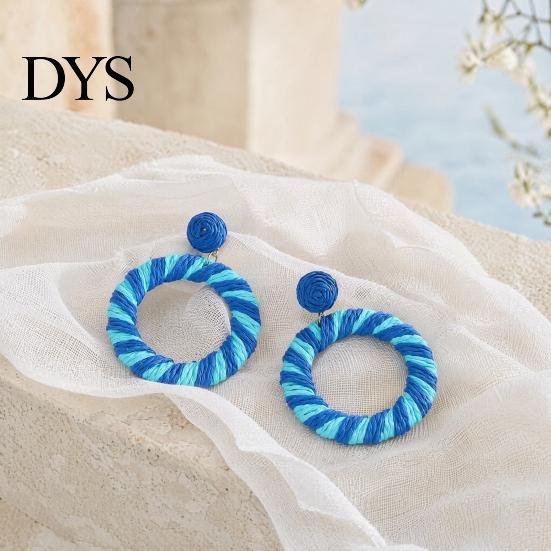 Easy Wear Earlobe Friendly 1 Pair Boho Raffia Circle Earrings for Women, Summer Handmade Large Straw Rattan Round Drop Dangle Earrings, Statement