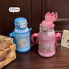 Cartoon cute children's thermos cup with cup cover anti-drop straw water cup vacuum student strap cup exquisite gift