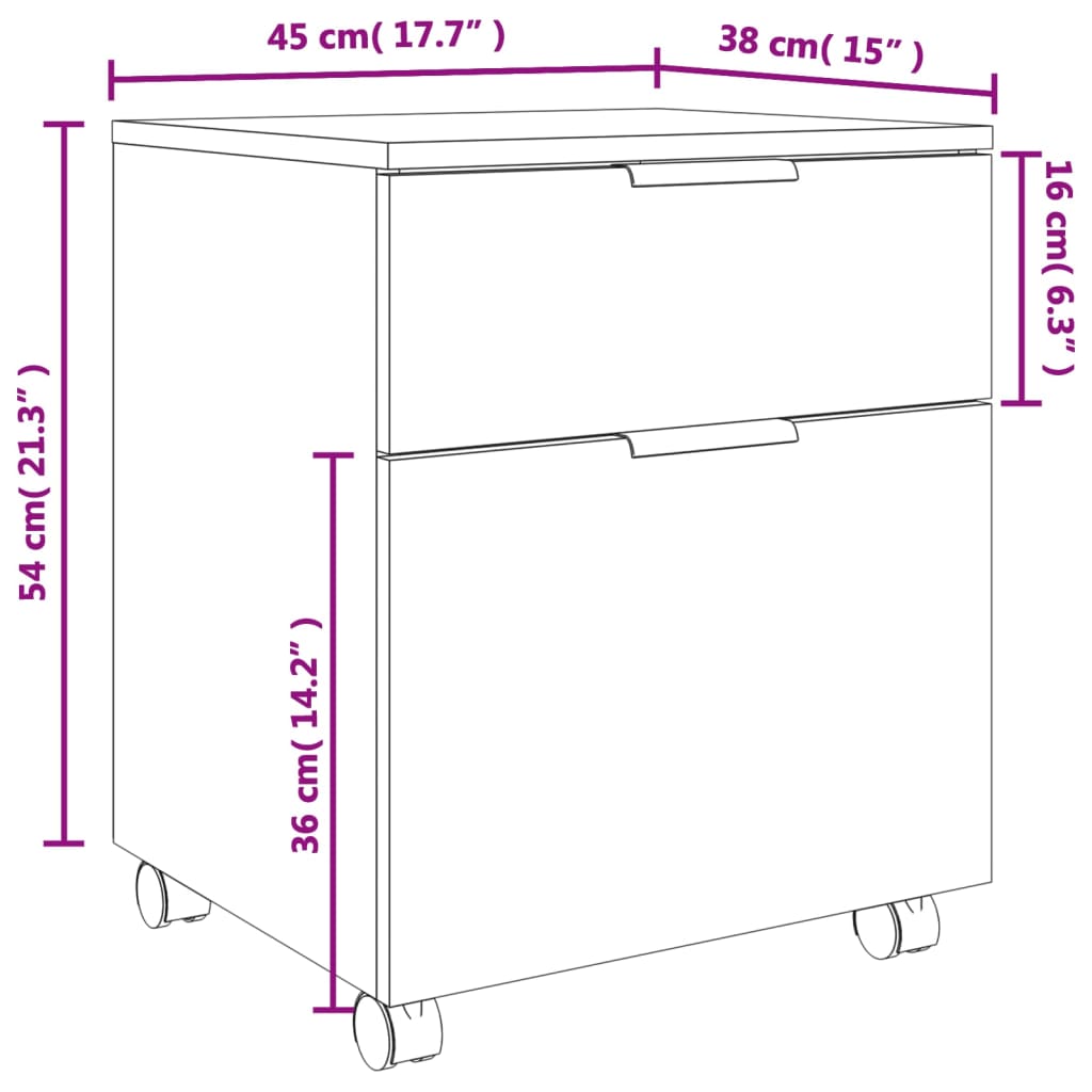Mobiler Aktenschrank Mit Rollen Und Schubladen, Geeignet Für Flur, Wohnzimmer Und Arbeitszimmer, Schwarz 45x38x54 Cm