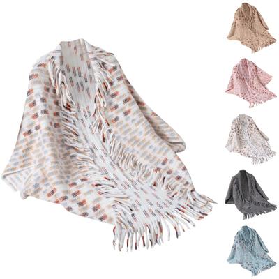Women's Fashion Colorful Plaid Knitted Tassel Cape Casual Loose Sweater Cape