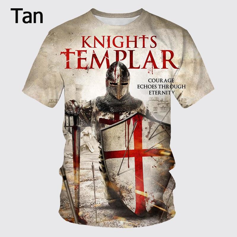 New Arrival Knights Templar Print 3d T-shirt Female Personality Sacred Cross Pattern Tshirt Men's Casual Outdoor Breathable Tops