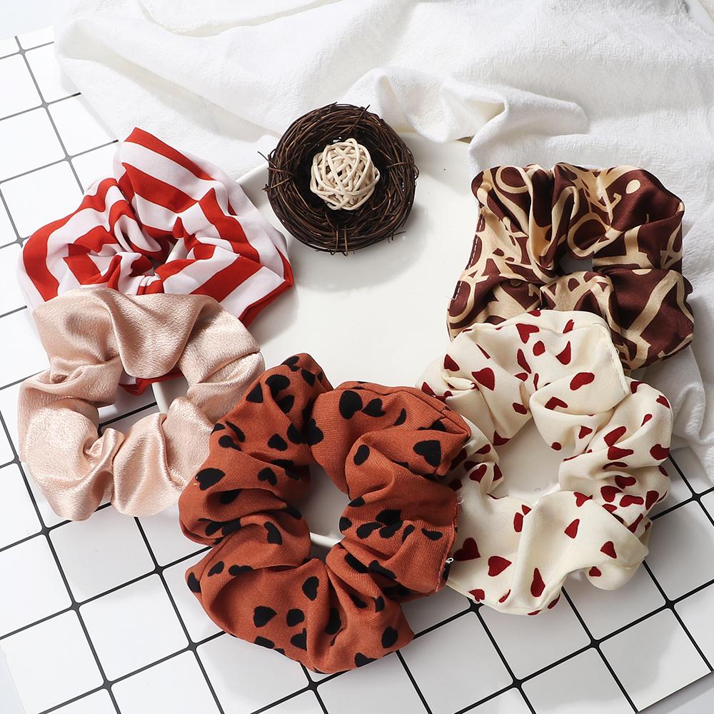 5PCS Mixed Colors Fashion Hair Bands Korean Elastic Satin Silk Dots Hair Tie for Women Girls Ponytail Holder Scrunchie