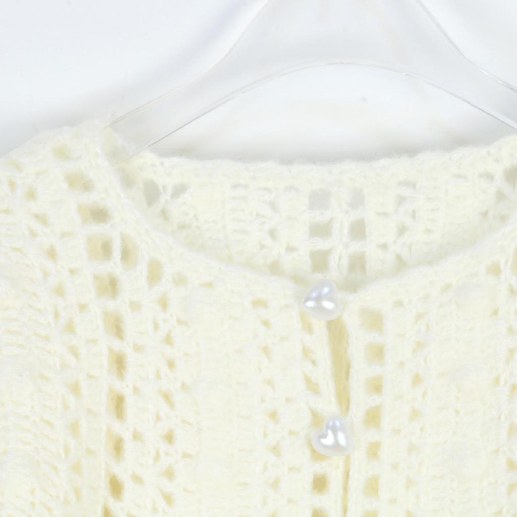 Korean Chic Crochet Knit Cardigan - Women's Loose Fit, Short Design for Spring & Autumn