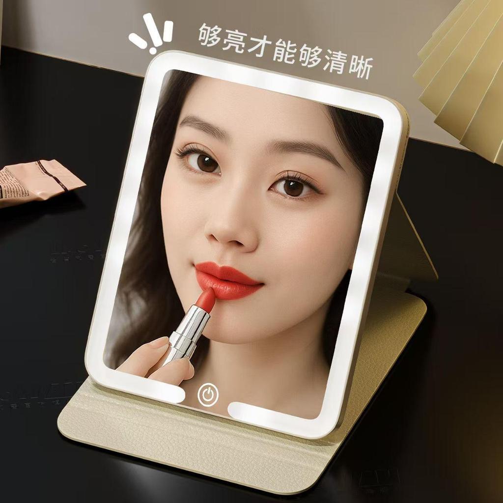 LED Folding Makeup Mirror with Comb – Compact, Lighted, and Convenient for Desktop Use