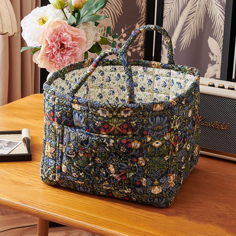 Floral Large Capacity Fabric Laundry Hamper with Easy Carry Handles Rural Pastoral Style Clothing Storage Baskets Home Organizer