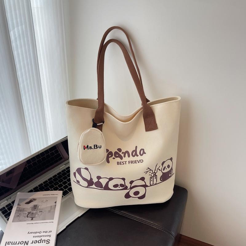 Tote Bag Women's 2025 Summer New Korean Canvas Bag Female Student Commuting Large Capacity Shoulder Bag Cartoon