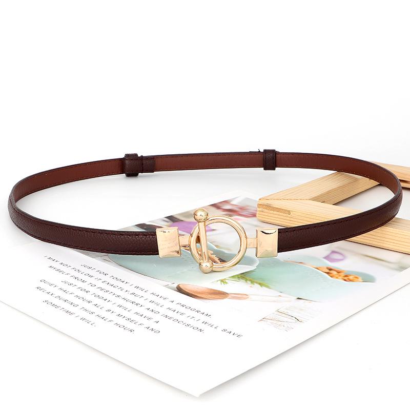 Women's Leather Decorative Buckle Pull-Through Waistband Belt for Skirts and Suits - Punch-Free Design.