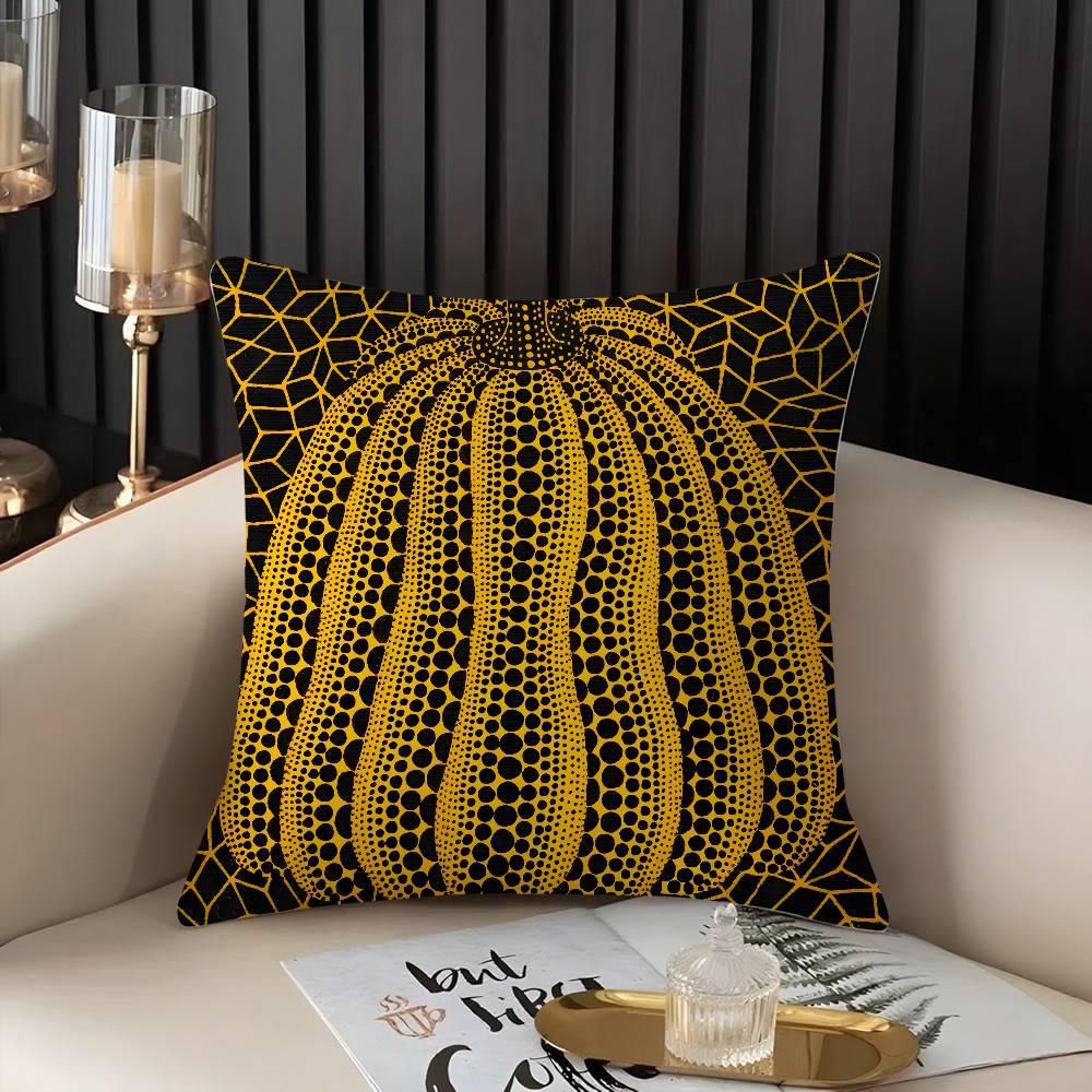 Yayoi Kusama Abstract Art Pumpkin Pillow Case Home Dorm Chair Back Short Plush Double-sided Printing Nap Time Cushion Cover