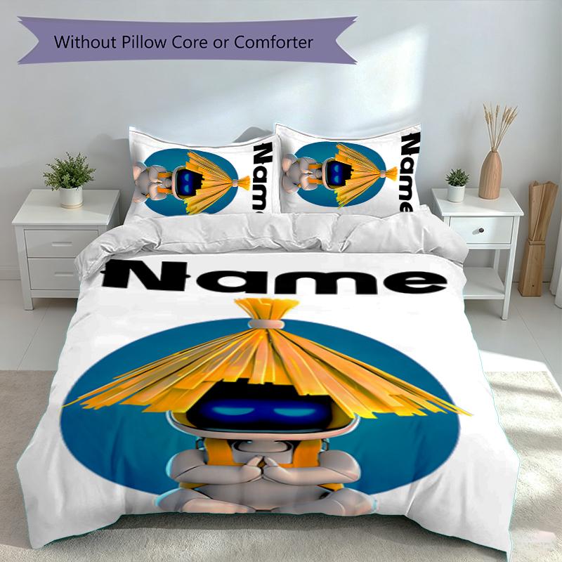 3pcs Custom Name Astro Bot Set,Includes 1 Duvet Cover and 2 Pillowcases,All-season Bedroom Decor