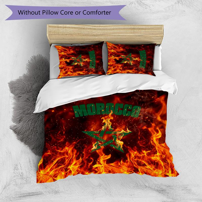 Marocko Fotboll Tryckt Sängkläder 3-delat Set Mysigt Andningsbart Sängöverkast Set som Inflyttningspresent Semesterpresent