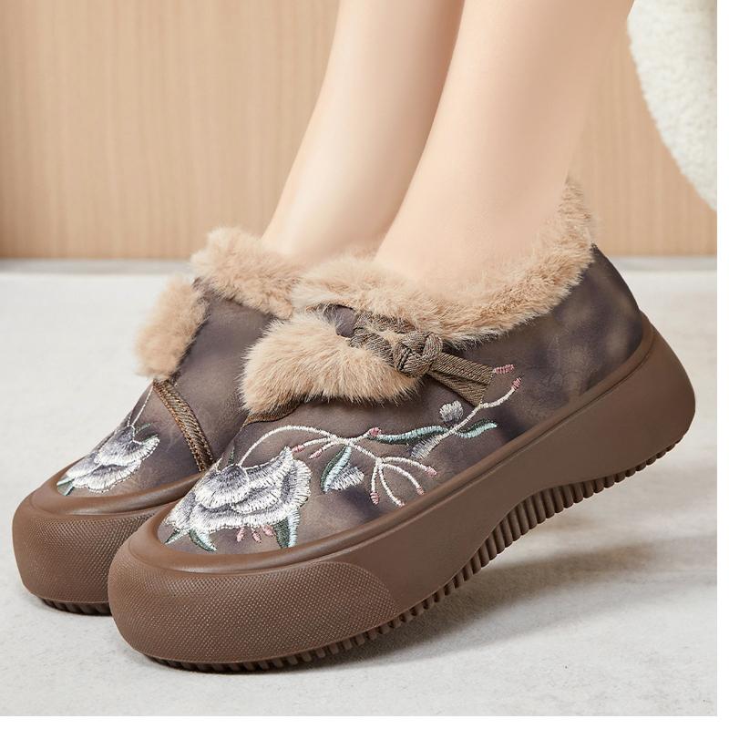 Cotton Shoes New Ethnic Style Embroidery and Velvet Thickened Mother Shoes Cloth Shoes Middle-aged and Elderly Boots