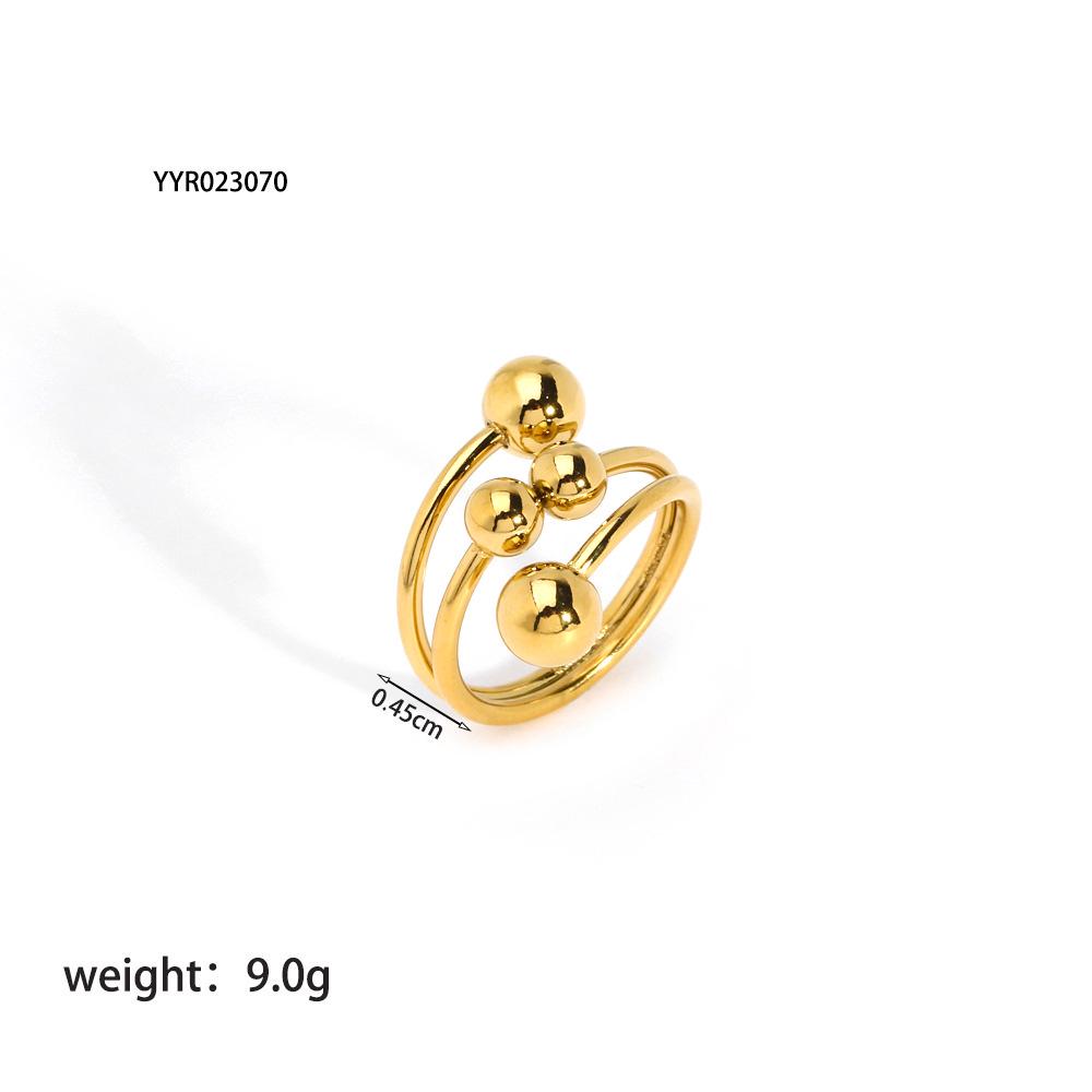Elegant Gold Round Bead Titanium Steel Adjustable Ring
