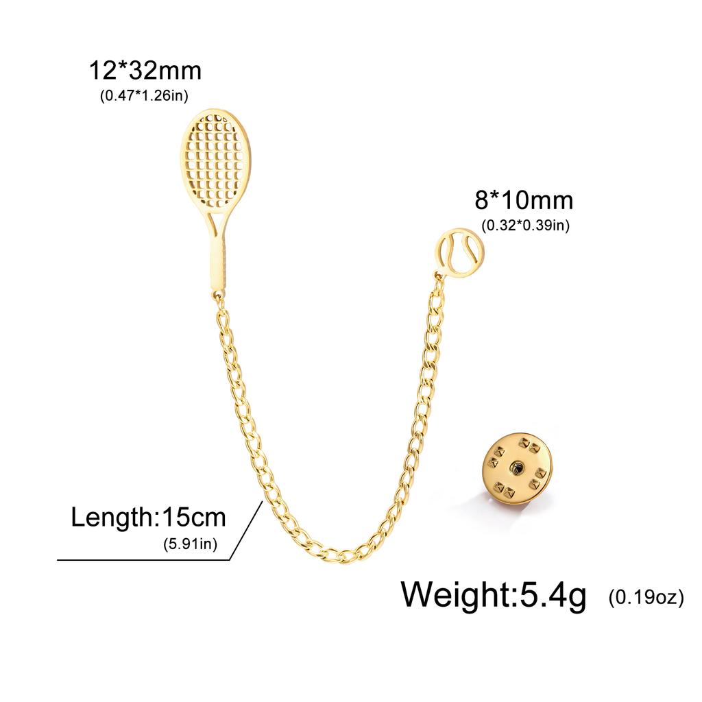 Cazador Stainless Steel Tennis Racket Ball Trendy Lapel Pins Brooch for Women Men Badges Jewelry Tennis Enthusiasm New Gifts