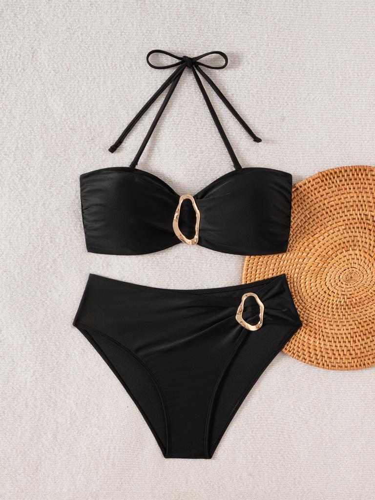 Removable Strap Tie High Waist Sexy Two Piece Bikini Set Elegant Versatile