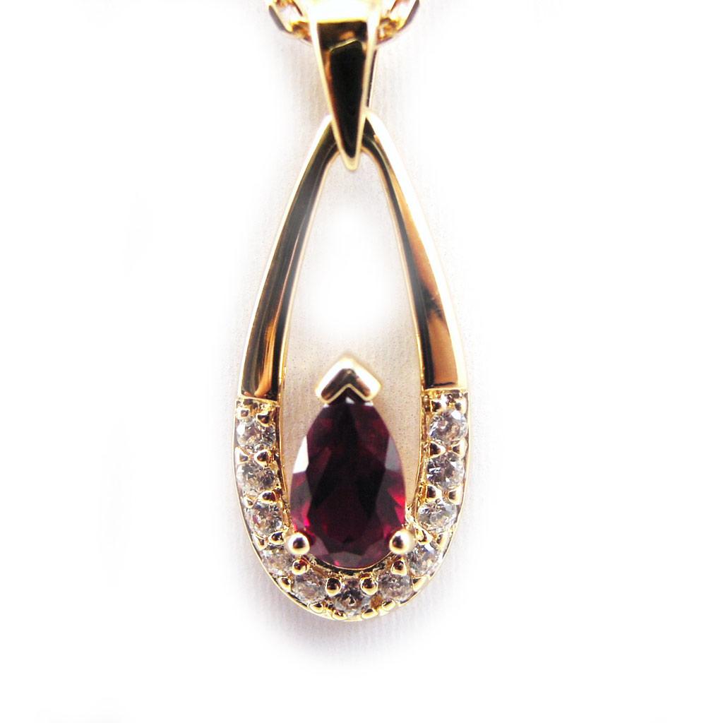 Altesse [F7136] - Gold Plated 'Scarlett' Ruby Necklace - 24x10 Mm