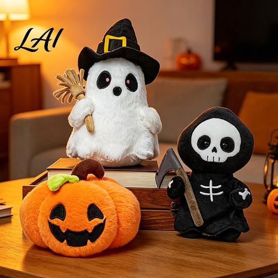 Atmospheric Halloween Home Decor Plush Toy Ghost Skeleton Bat Witch Pumpkin Doll Soft Dolls Stuffed Animal for Kids Spooky Party Haunted