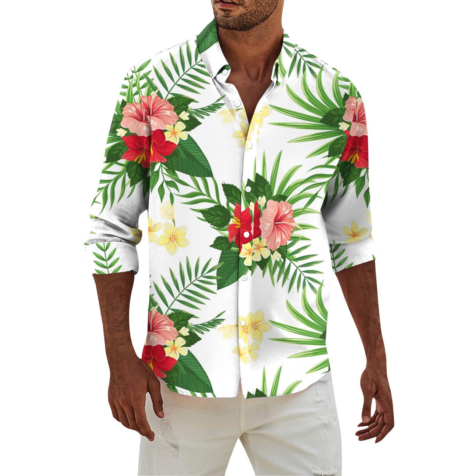 

Мужская модная повседневная футболка с длинным рукавом и принтом на пуговицах, рубашка обычного кроя XL белый