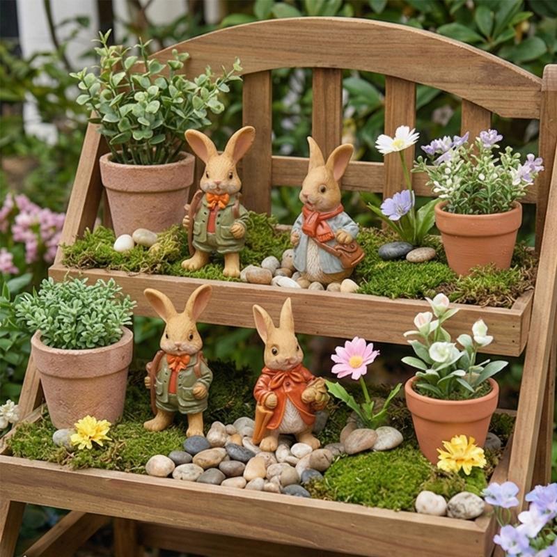 Miniature Rabbit Figurines Easters Bunnies Rabbit Miniature Fairys Garden Decors Cake Toppers Decors Landscape Ornament