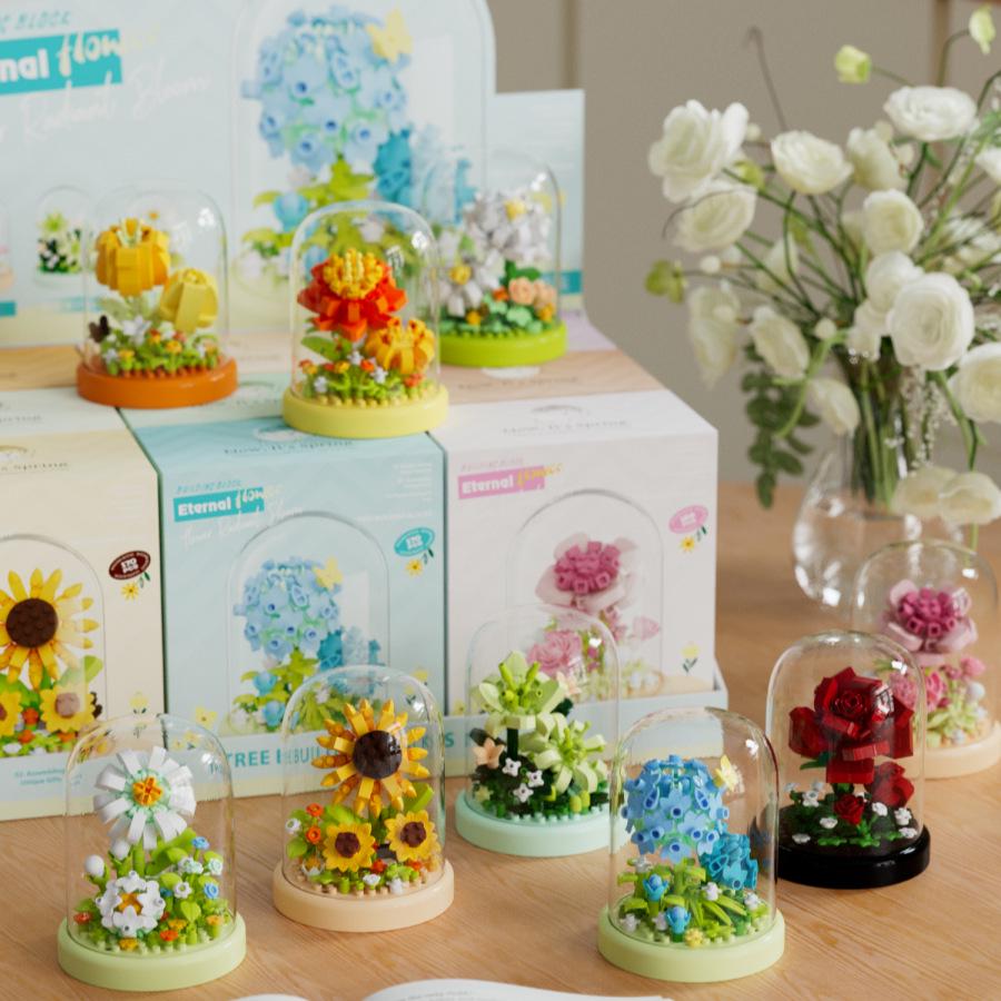 Simulated Preserved Flower Sunflower & Rose Building Blocks - Compatible with LEGO, Ideal for Ornaments & Gifts