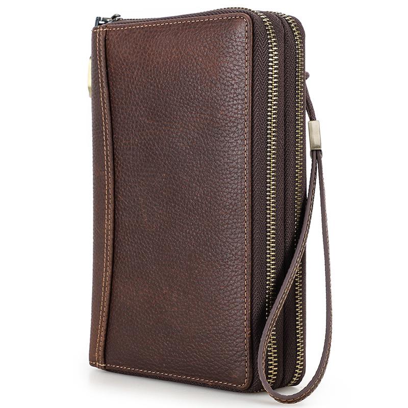 

Черный кошелек-клатч на запястье Black Angel из кожи личи с RFID-защитой от кражи, с двойной молнией и кодовым замком для путешествий. кофейный