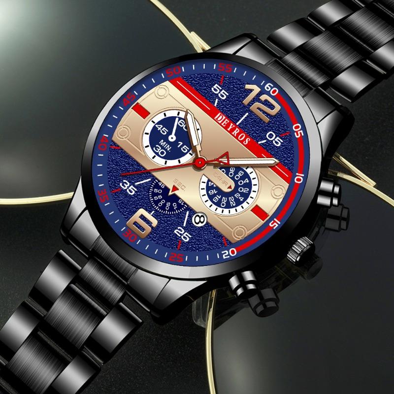 Men's Date Luminous Watch Stainless Steel Band Quartz Wristwatch & Stainless Steel Bracelet, Men's Gift