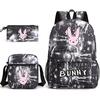 Popular Novelty Cool Bad Bunny Print 3pcs/Set Pupil School Bags Laptop Daypack Backpack Inclined Shoulder Bag Pencil Case