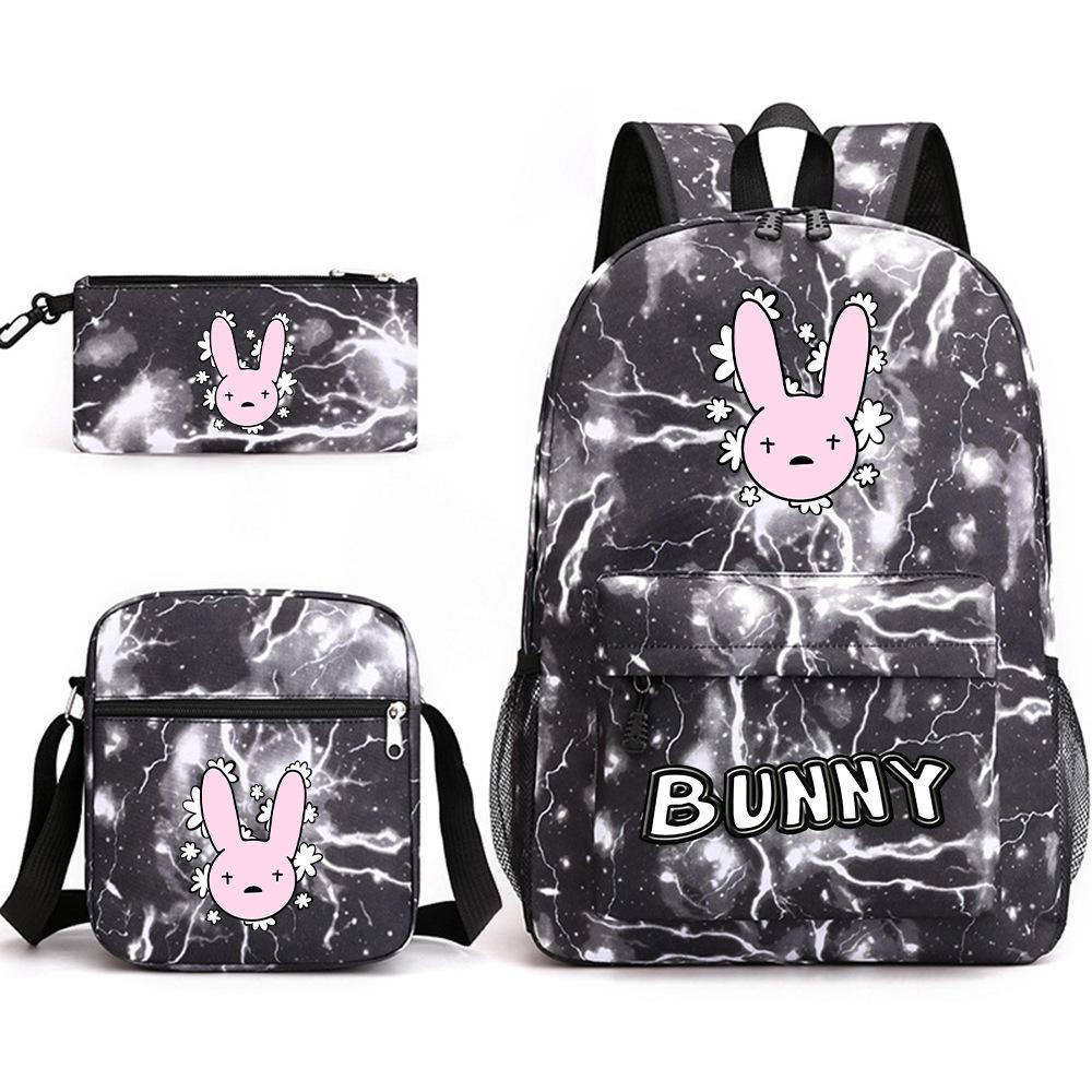 Popular Novelty Cool Bad Bunny Print 3pcs/Set Pupil School Bags Laptop Daypack Backpack Inclined Shoulder Bag Pencil Case