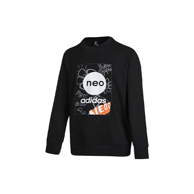 Men s adidas Logo Pattern Printing Round Neck Long Sleeves Pullover Black HM7433 M