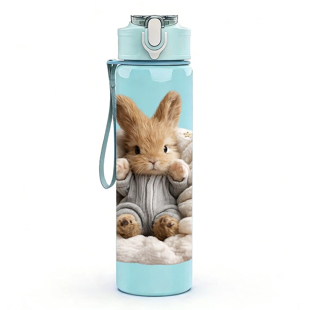 1PC Bunny Rabbit Wrapped In Blanket Print 750ml Color Plastic Sports Water Bottle Leakproof Flip Straw Lid Suitable for Sports Office Home Use