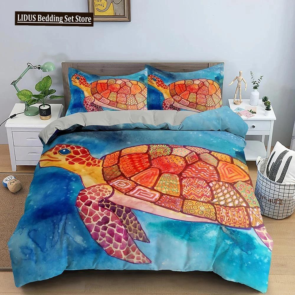 3D Sea Turtle Beddings Set Psychedelic Animal Duvet Cover Comforter Covers Single Twin Full Queen King Polyester Quilt Cover