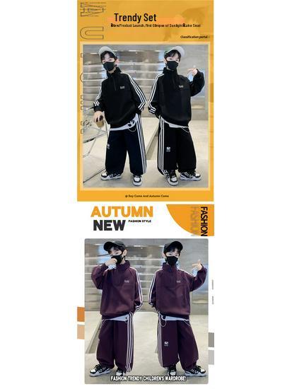 Boys' Autumn 2025 Sports Sweatshirt Set - Long Sleeve, Two-Piece, Stylish & Comfortable