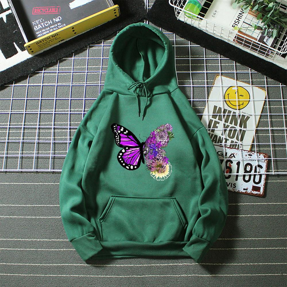 Sweat à capuche décontracté pour femme pour le printemps avec motif papillon imprimé et cordon de serrage