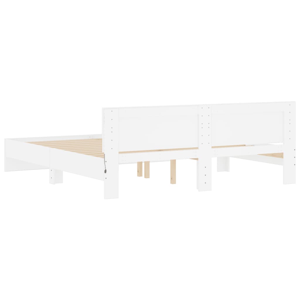 Bed Frame with Headboard and LED Lighting White 200x200 cm