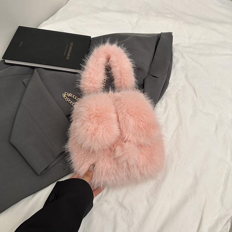 

Корейская версия модной милой сумки 2024 года, осень, новая личность, красивая, милая, плюшевая сумка через плечо с кроликом розовый