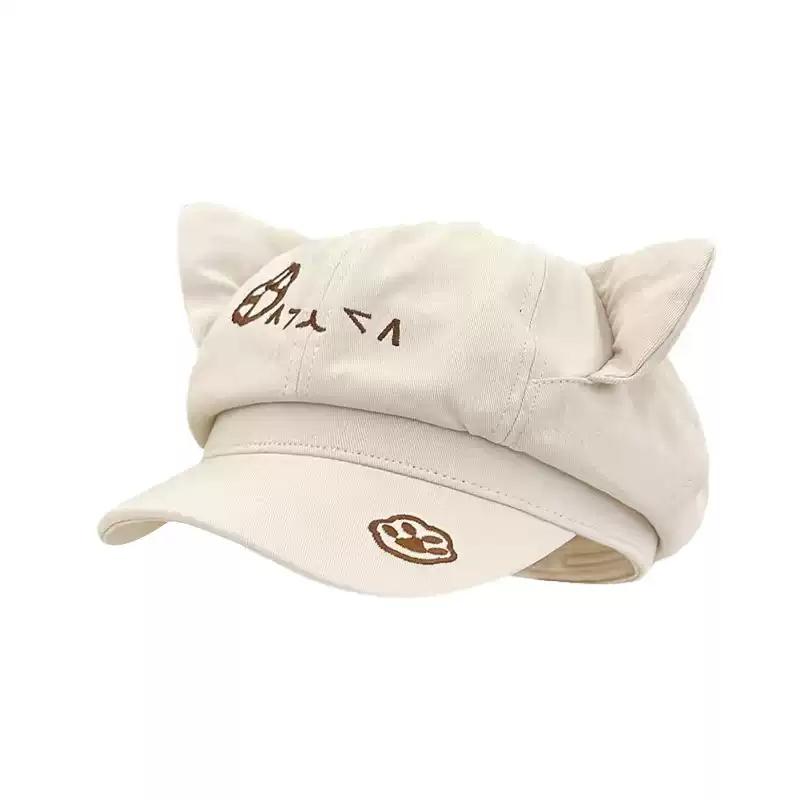 Korean Retro Cat Ear Octagonal Beret For Women Autumn And Winter Brushed And Warm
