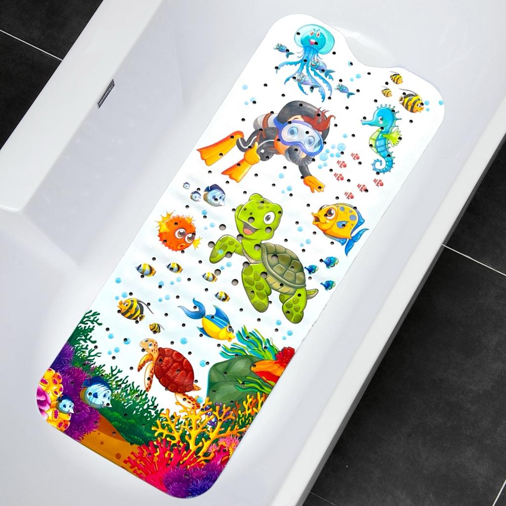 1pc Cartoon Non Slip Bath Mats Ocean Theme Bathtub Mats Dolphin Whale Turtle Shower Mat with Suction Cups & Drain Holes Safe Mat