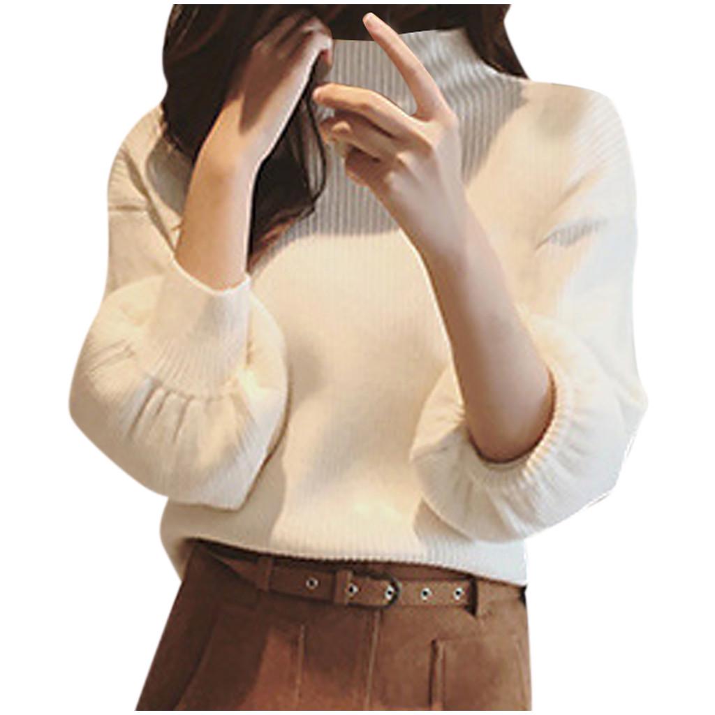 Winter Sweater Women Long Lanter Sleeve Turtleneck Knitting Tops