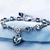 Ladies' Silver Lucky Bracelet, Ladies' Blue Heart Talisman Bracelet, Bridal Wedding Engagement Exquisite Jewelry Gift