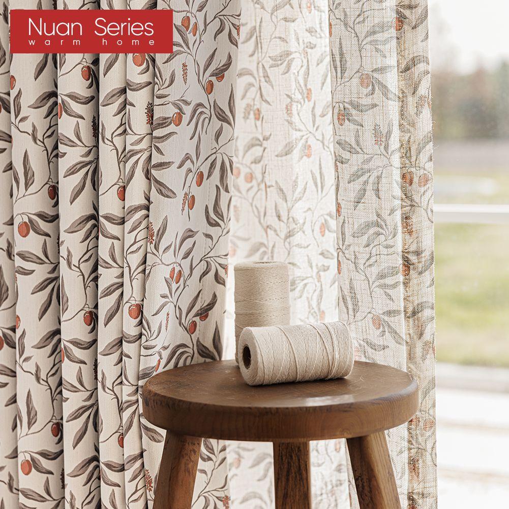 1PC Nuan Series Rural Healing Thick Curtains, Retro Fruit Printed Blackout Curtains for Bedroom Living Room Window for Home Decor