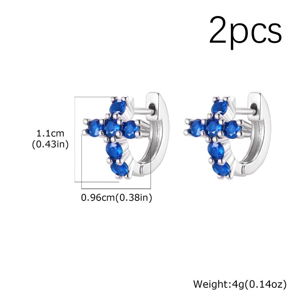 Hip Hop Cross Huggies Hoop Earring for Men Women,Blue Crystal Zircon Metal Hoop Earrings,Trendy Party Jewelry Gift for Dad Son