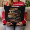 Vintage Book Stack Pillow Cover 2D Printed Polyester Sofa Cushion Case – Retro Library Decor For Reading Lovers 40X40Cm