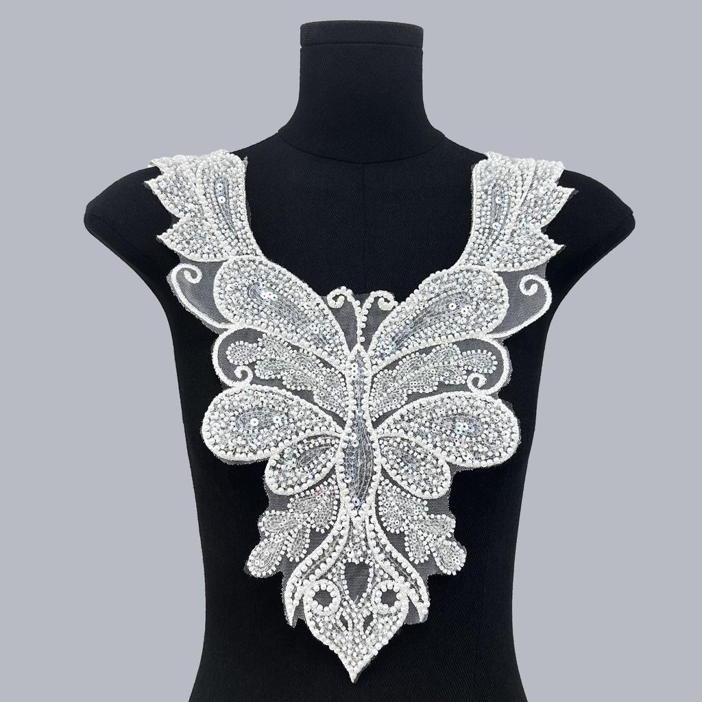 Wedding Dress Decorative Accessories Flower Stickers White Lace Butterfly Beaded Embroidered Sequined Placket Collar Diy Jewelry