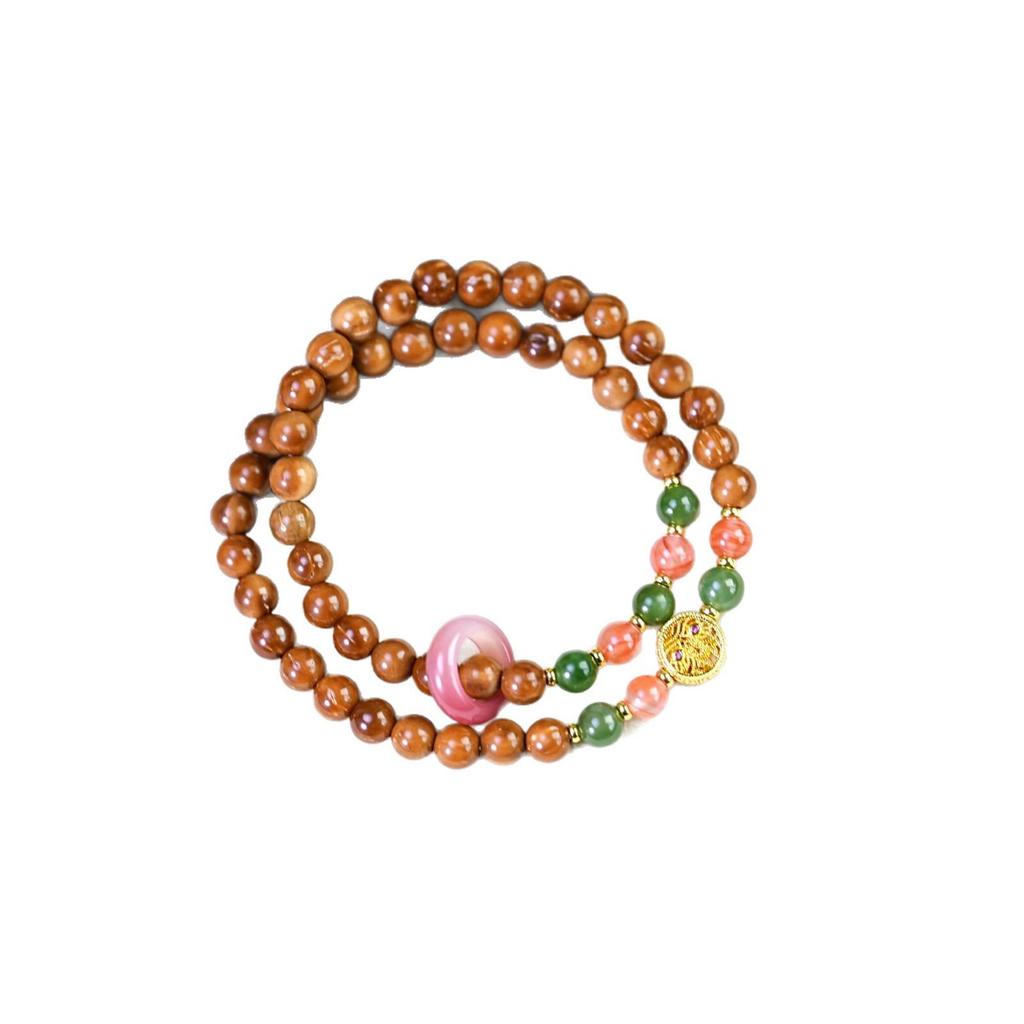 Chinese-Style Kukui Seed Beaded Bracelet: Retro Luck Buddhist Jewelry for Men & Women