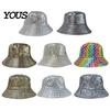 Bucket Hat Shiny Fabric Hat, Rainproof Reflective Party Colorful Fish Scale Pattern Sun Protection Fisherman for Festivals And Travel Quick-dry