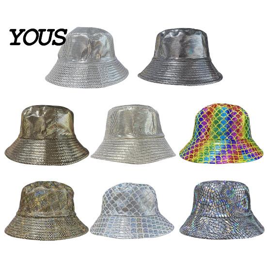 Bucket Hat Shiny Fabric Hat, Rainproof Reflective Party Colorful Fish Scale Pattern Sun Protection Fisherman for Festivals And Travel Quick-dry