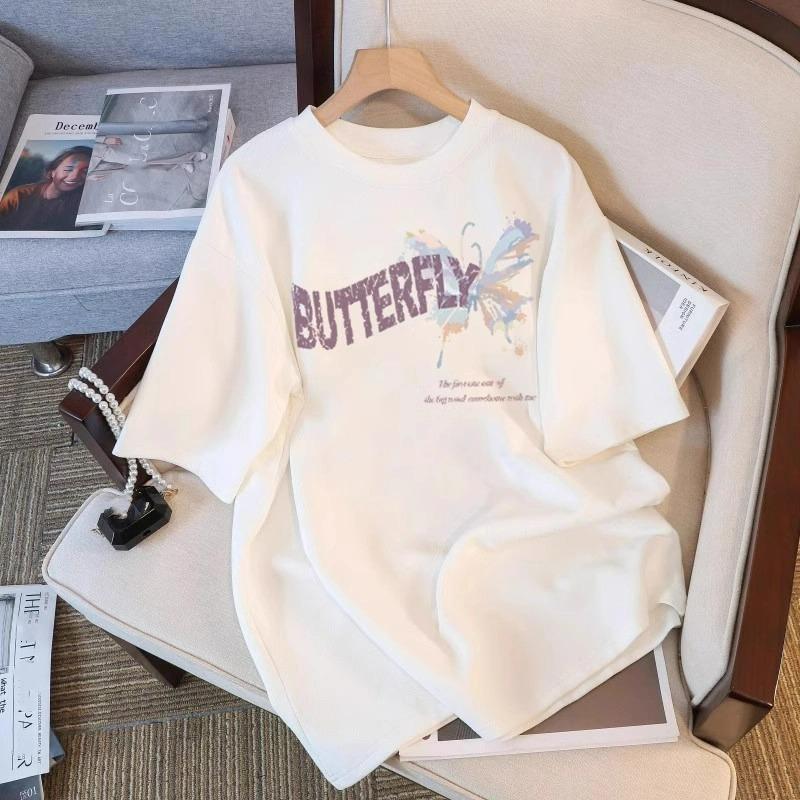 Sommer Kinder Erwachsene Mode Schmetterlingsdruck Kurzarm T-Shirt Outdoor Lässig O-Ausschnitt Übergroß Damen T-Shirts Top Mädchen Kleidung
